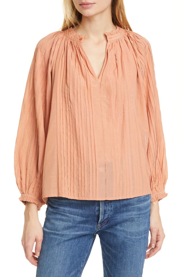 The Lyric Pintuck Cotton Blend Blouse, Main, color, APRICOT