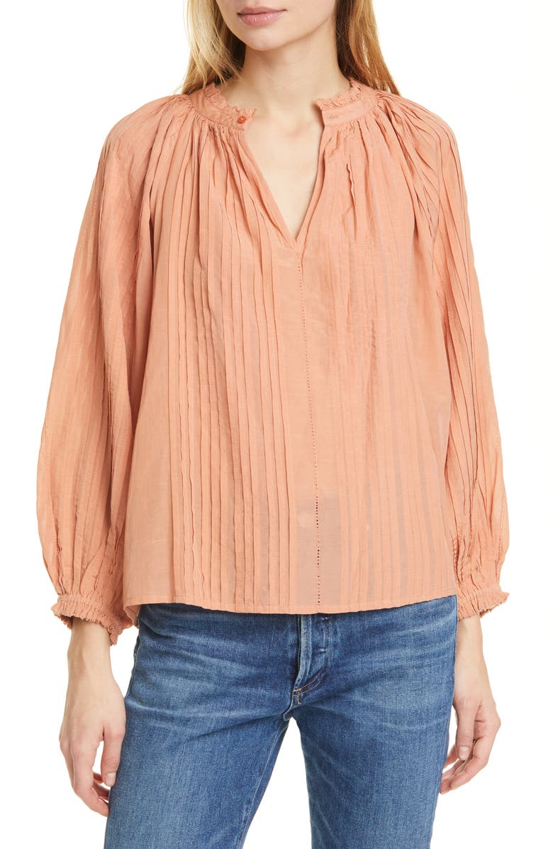 THE GREAT. The Lyric Pintuck Cotton Blend Blouse, Main, color, 
