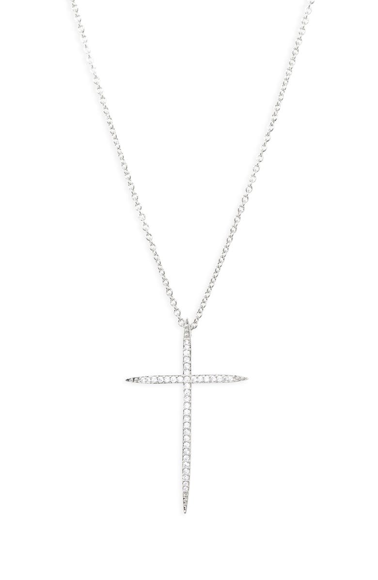Nadri Pavé Cubic Zirconia Cross Pendant Necklace, Main, color, 