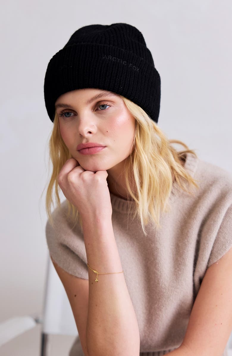 Arctic Fox & Co The Embroidered Merino Wool Beanie, Alternate, color, Arctic Black