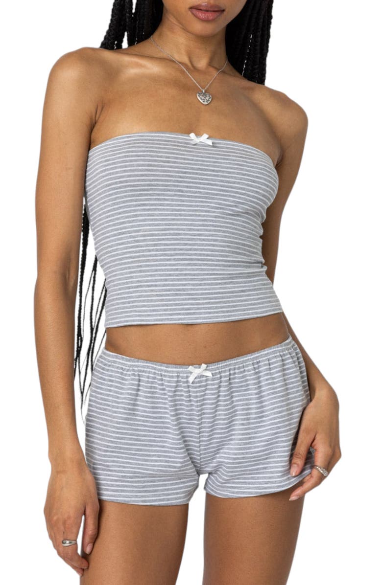 EDIKTED Astor Stripe Stretch Cotton Tube Top, Main, color, Gray-And-White