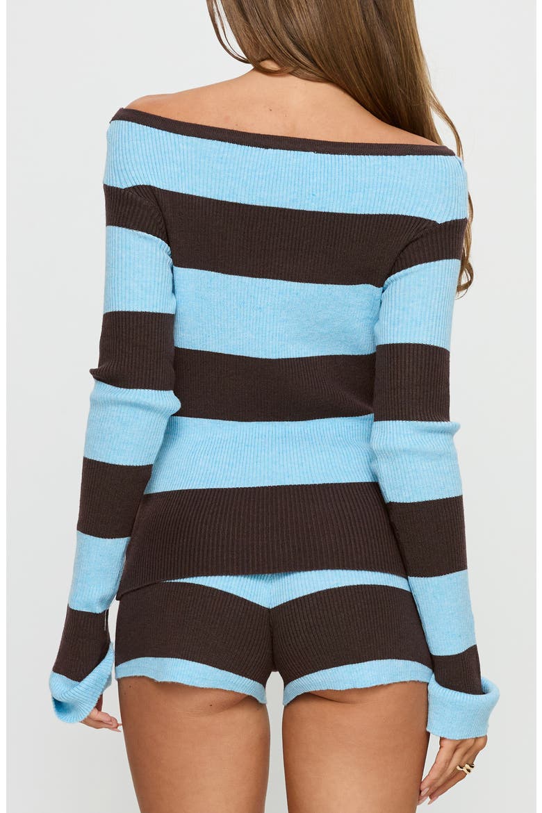 Ahani Striped Off the Shoulder Sweater, Alternate, color, BLUE / BROWN