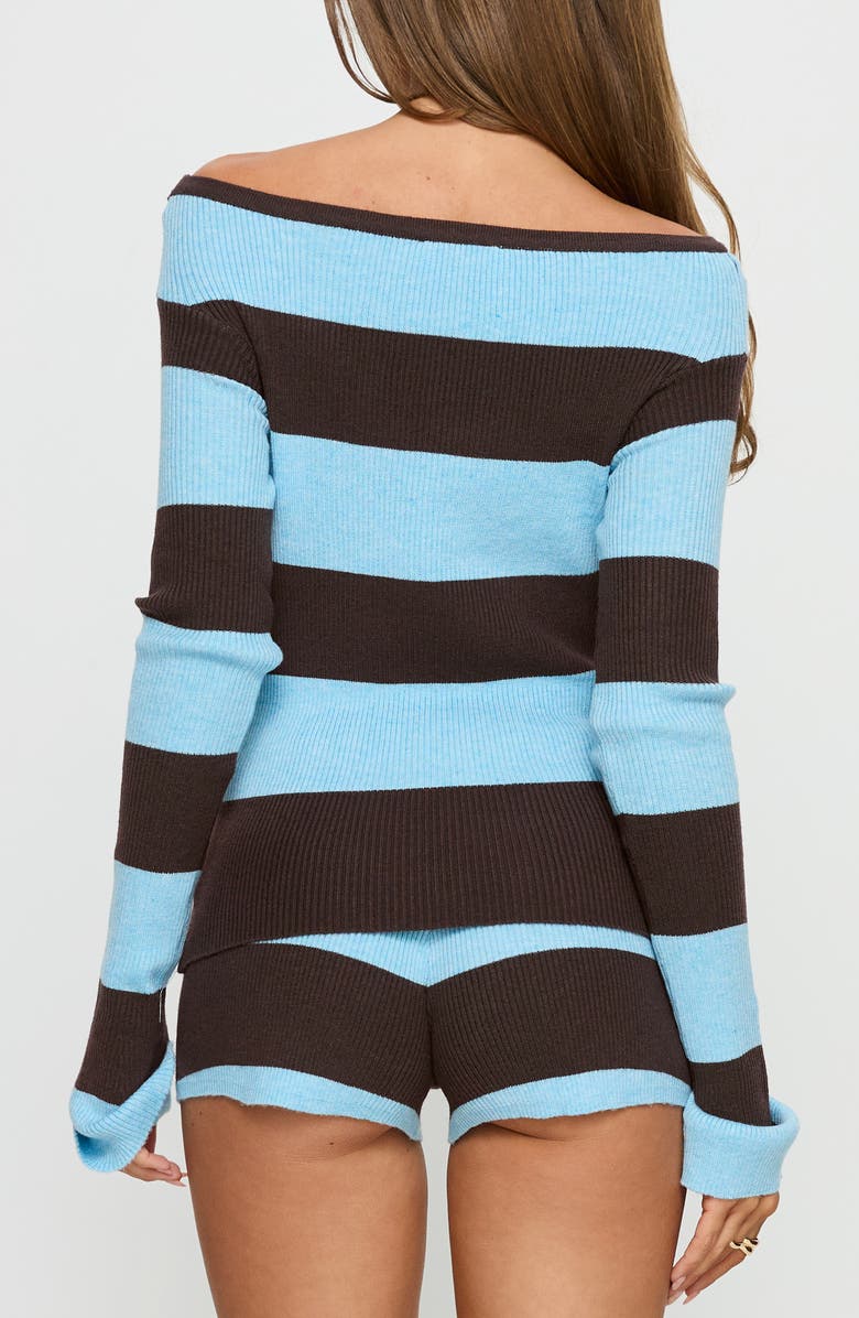 Princess Polly Ahani Striped Off the Shoulder Sweater, Alternate, color, Blue / Brown