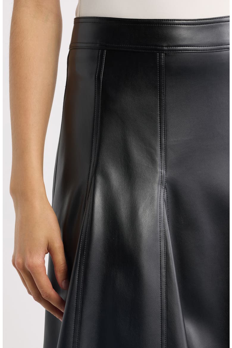 The Mireille Faux Leather Midi Skirt, Alternate, color, NOIR