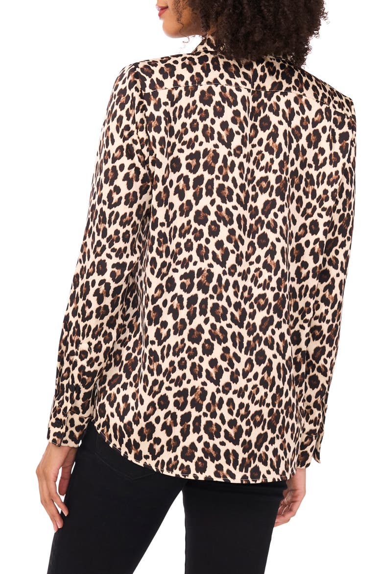 Print Button-Up Shirt, Alternate, color, RICH BLACK LEOPARD