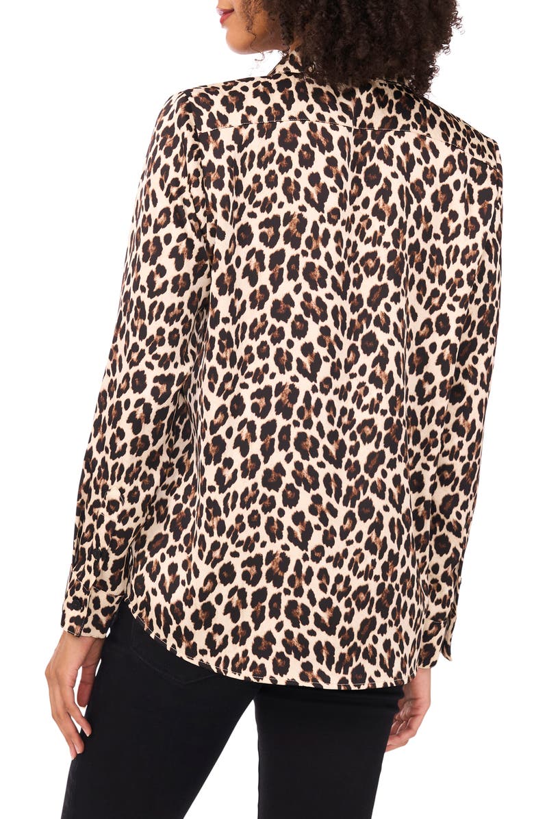 Vince Camuto Print Button-Up Shirt, Alternate, color, Rich Black Leopard