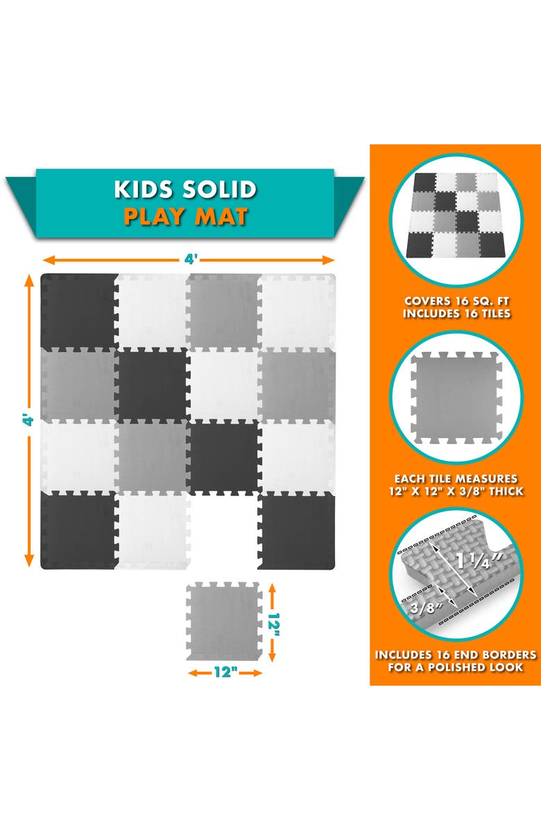 ProsourceFit Kids Solid Floor Play Mat, Alternate, color, Black-Gray-White