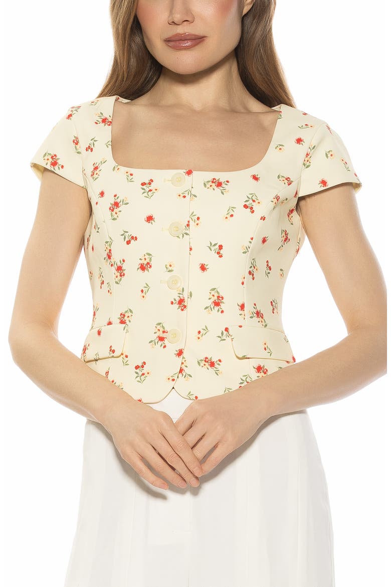Cap Sleeve Button-Up Top, Main, color, YELLOW DITZY