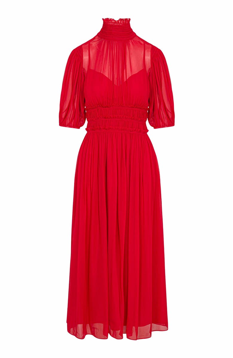 Rebecca Taylor Viscose Chiffon Smocked Waist Dress, Alternate, color, Red Lip