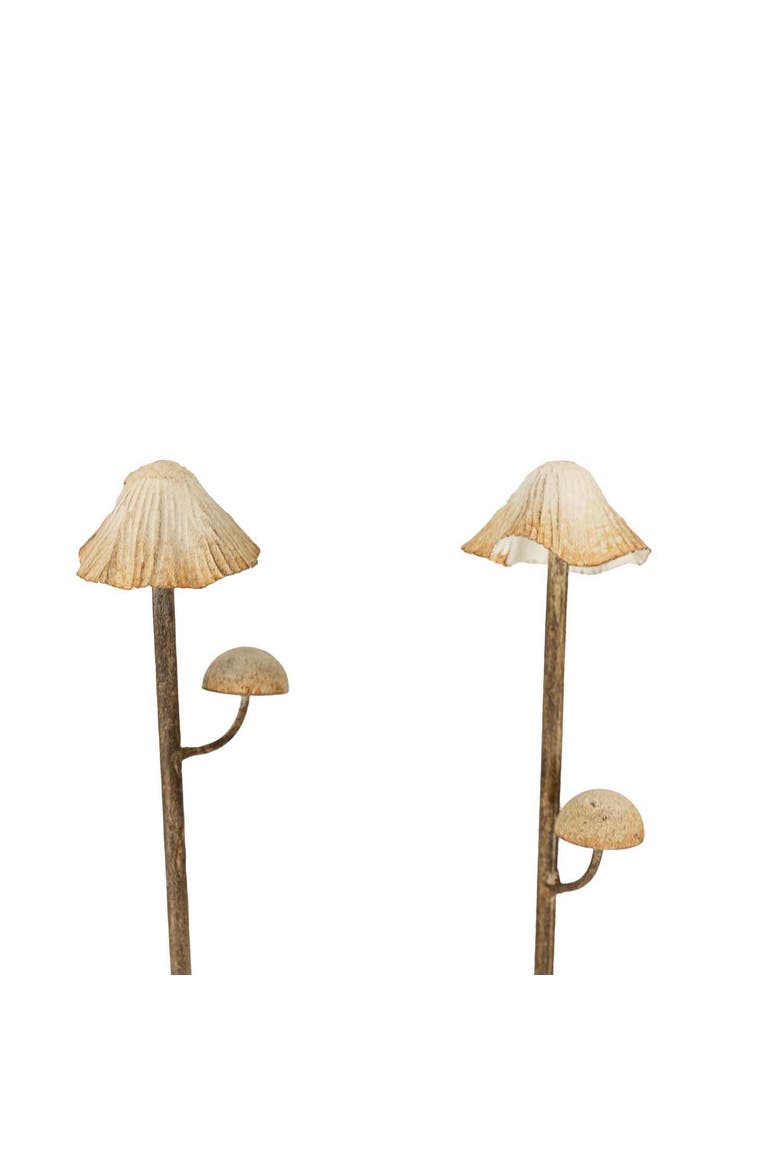 Set of 3 Mushroom Stem Plant Stakes White Metal, Alternate, color, White