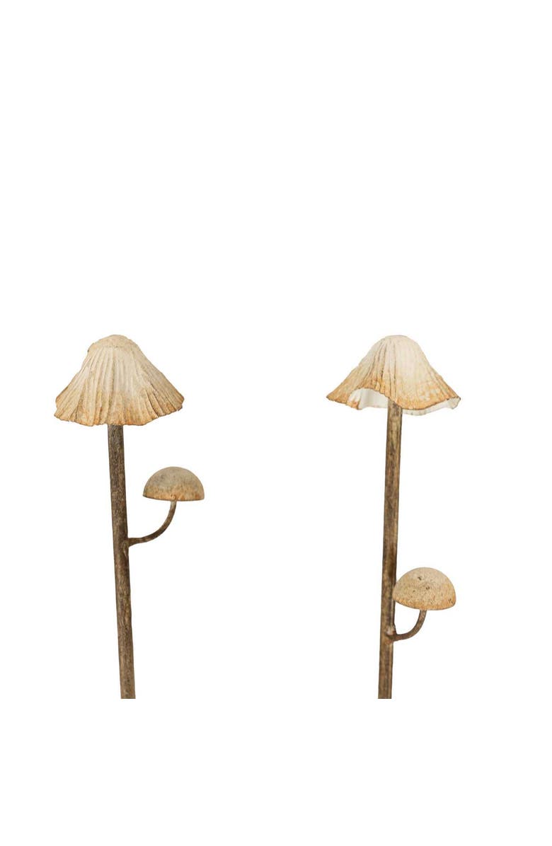 Foreside Home and Garden Set of 3 Mushroom Stem Plant Stakes White Metal, Alternate, color, White