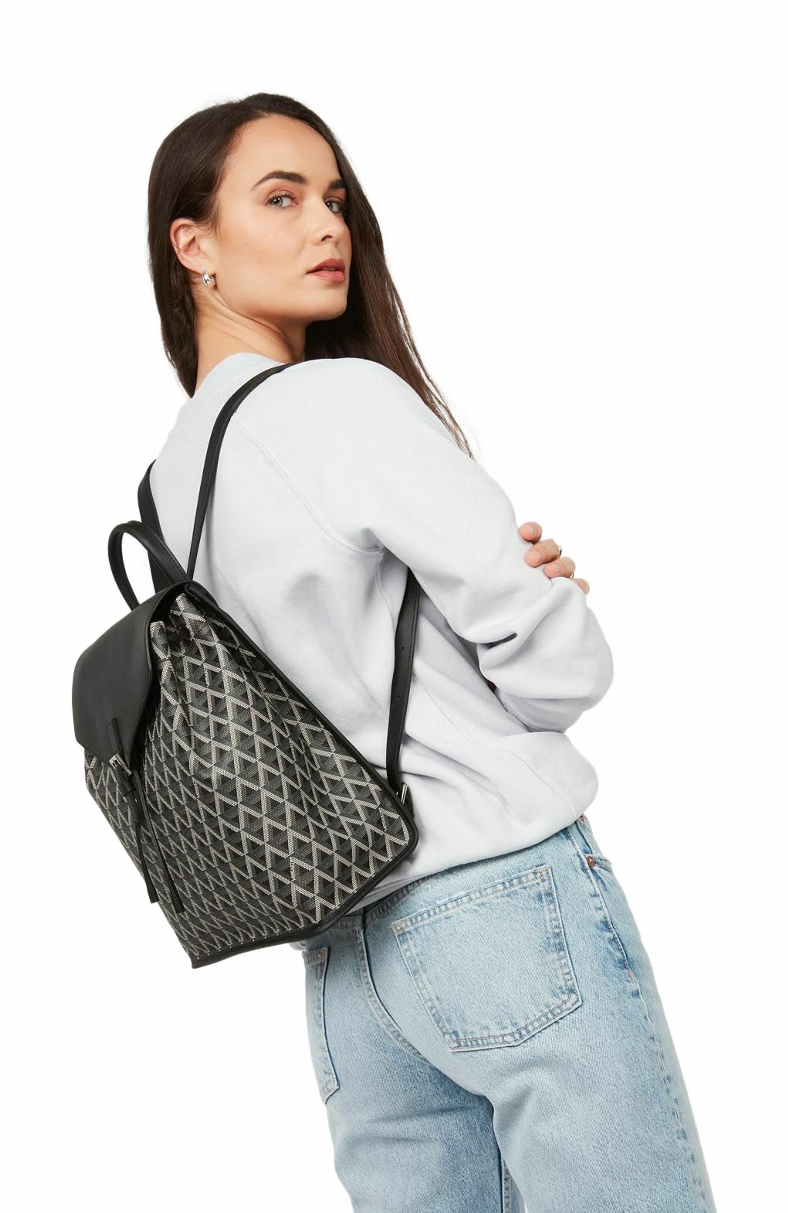 Lancaster Backpack with Flap and Snap Closure Ikon, Alternate, color, Noir