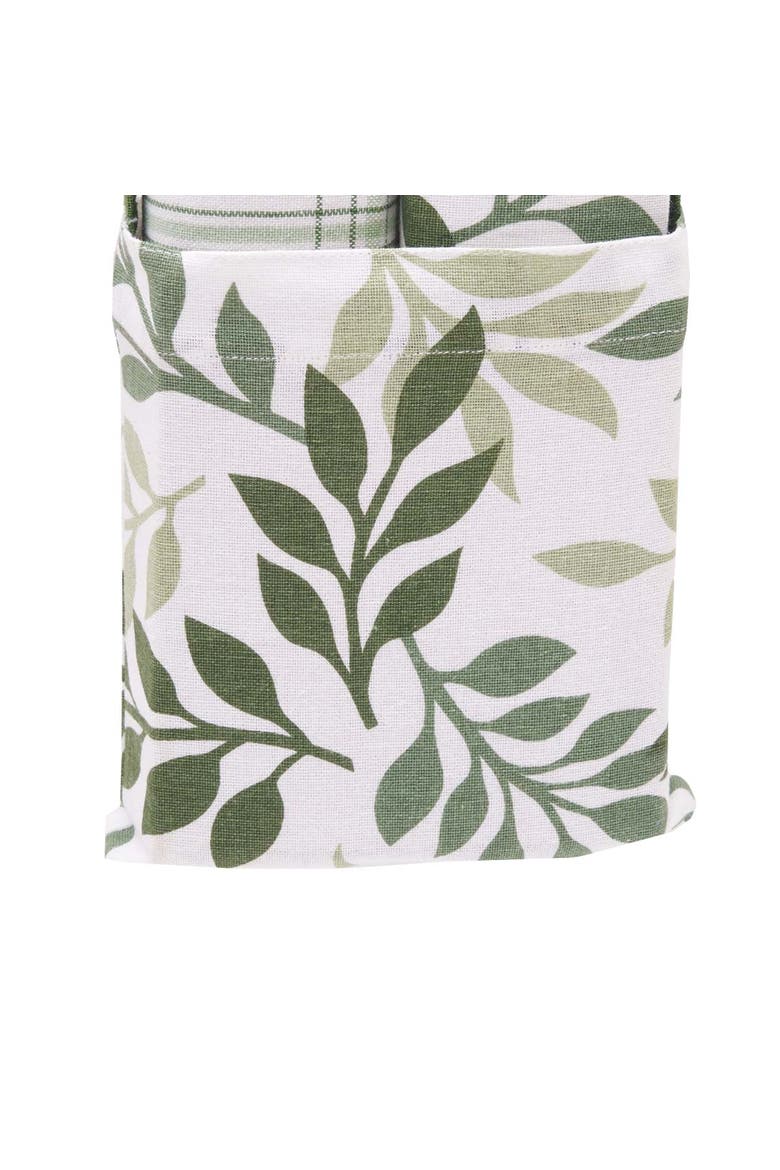 Sage Foliage & Plaid Dishtowel & Tote Bag Gift Bundle Set of 3, Alternate, color, Green