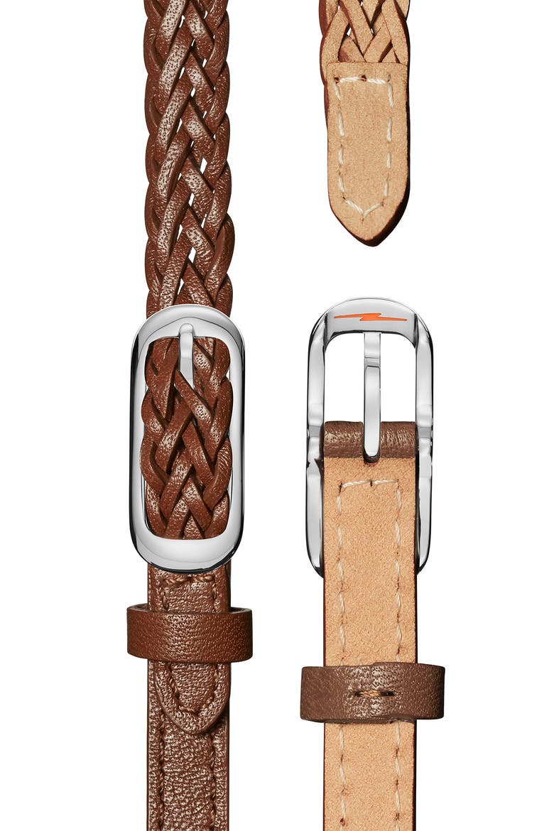The Birdy Double Wrap Braided Leather Strap Watch, 34mm, Alternate, color, BROWN/ WHITE/ SILVER
