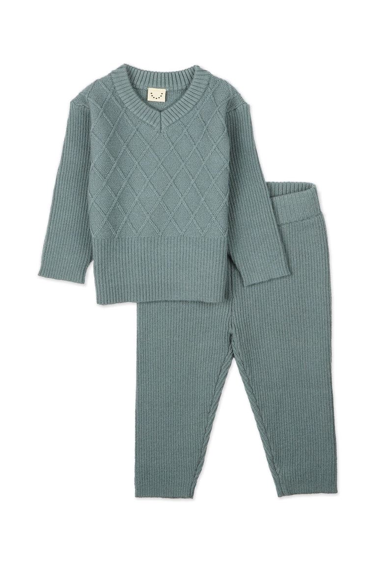 Mixed Knit Pullover Sweater Set, Main, color, Blue