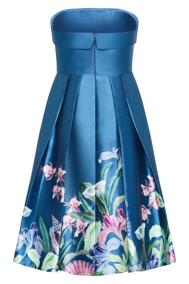 Tiffany Bloom Strapless Fit & Flare Dress, Alternate, color, SEA ART