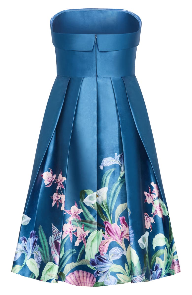 City Chic Tiffany Bloom Strapless Fit & Flare Dress, Alternate, color, Sea Art