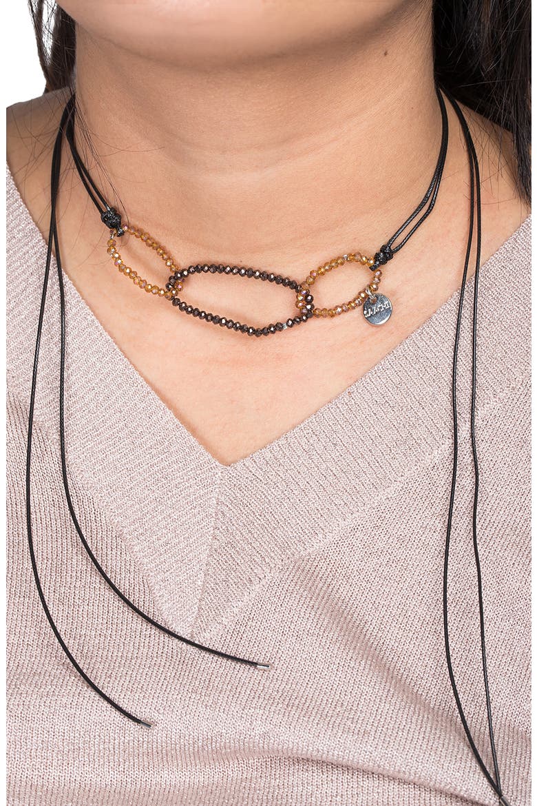 Beaded Oval Choker Necklace, Alternate, color, BLACK