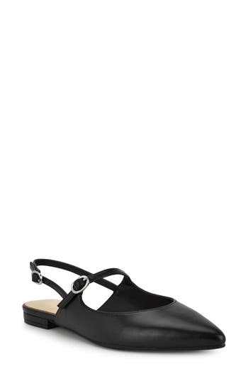 Nine West Daved Pointed Toe Slingback Flat In Black