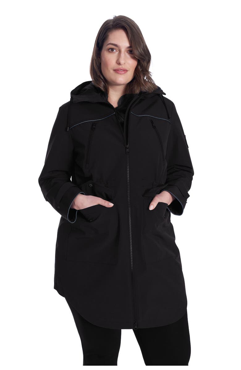 Alpine North Kusawa Plus Size - Mid-length Hooded Drawstring-Waist Raincoat, Alternate, color, Black