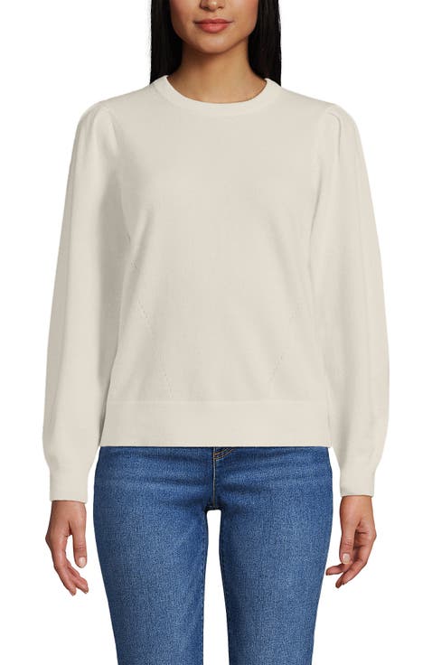 Cashmere Puff Sleeve Crew Neck Sweater