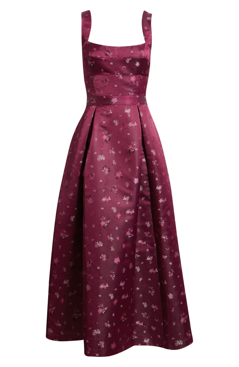 Chelsea28 Pleated Seamed Bodice Jacquard Maxi Cocktail Dress, Alternate, color, Purple Magenta
