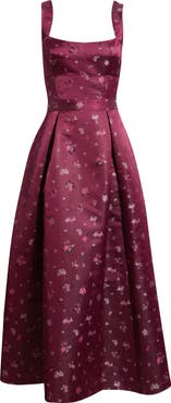 Chelsea28 Pleated Seamed Bodice Jacquard Maxi Cocktail Dress