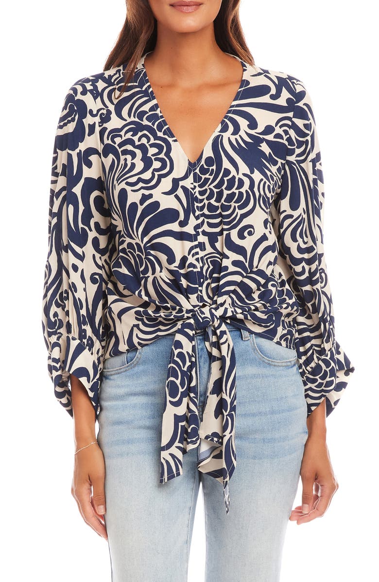 Karen Kane Paisley Tie Front Top, Main, color,