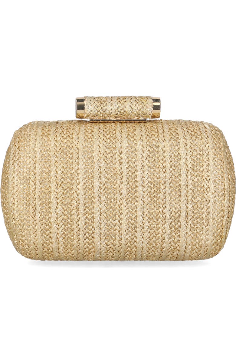 Jessica McClintock Jea Straw Minaudière Clutch, Main, color, Light Gold Metallic