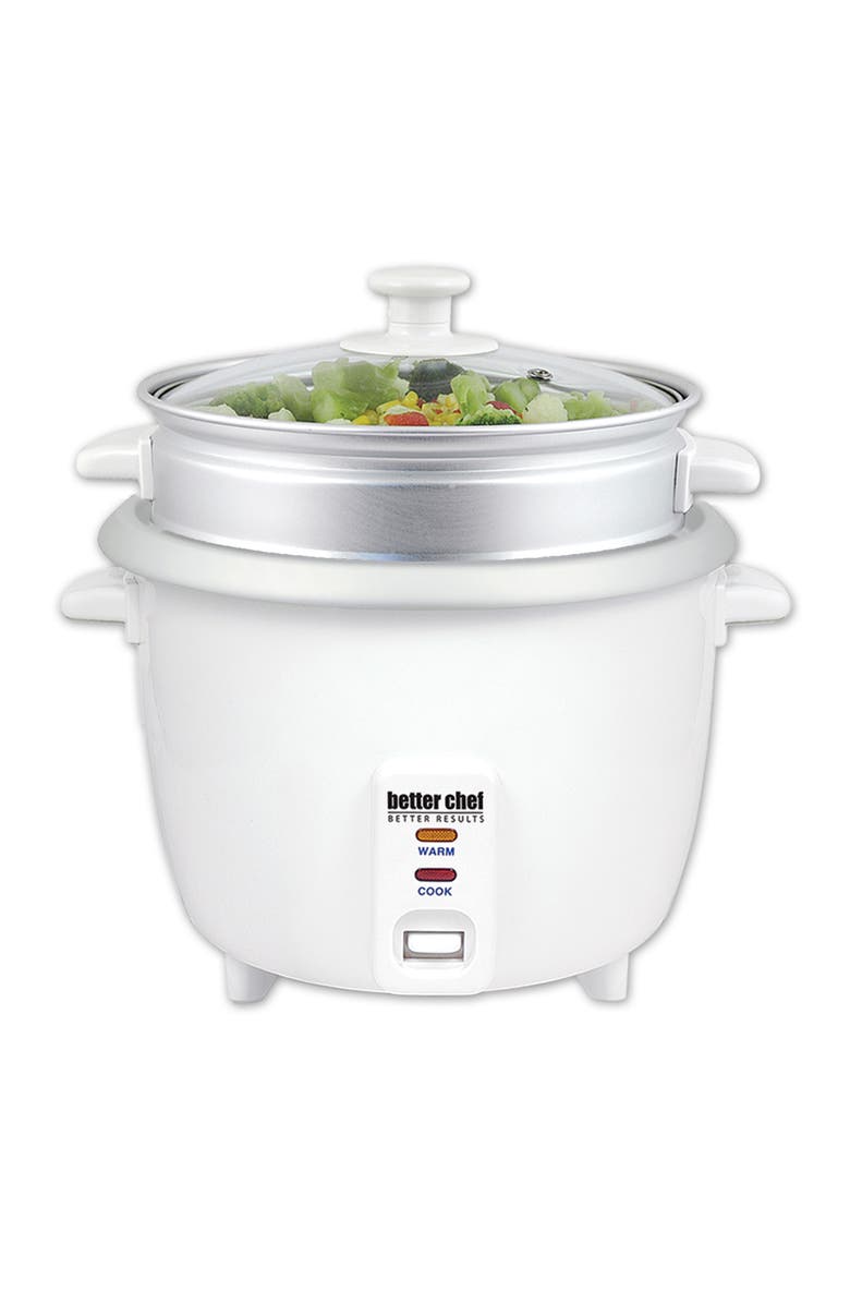 Better Chef 5 Cup Rice Cooker with Food Steamer Attachment, Main, color, White