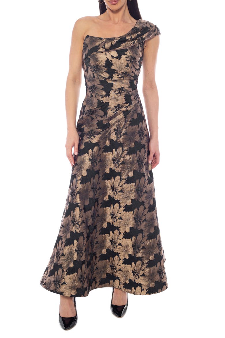 One-Shoulder Gown, Main, color, BLACK/ GOLD
