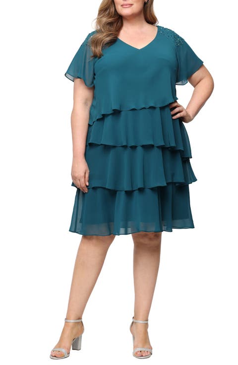 Beaded Tiered Chiffon Dress