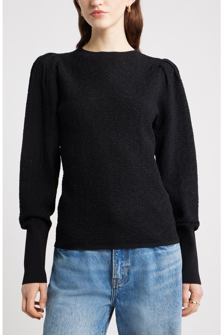 Lacy Open Stitch Sweater, Main, color, BLACK