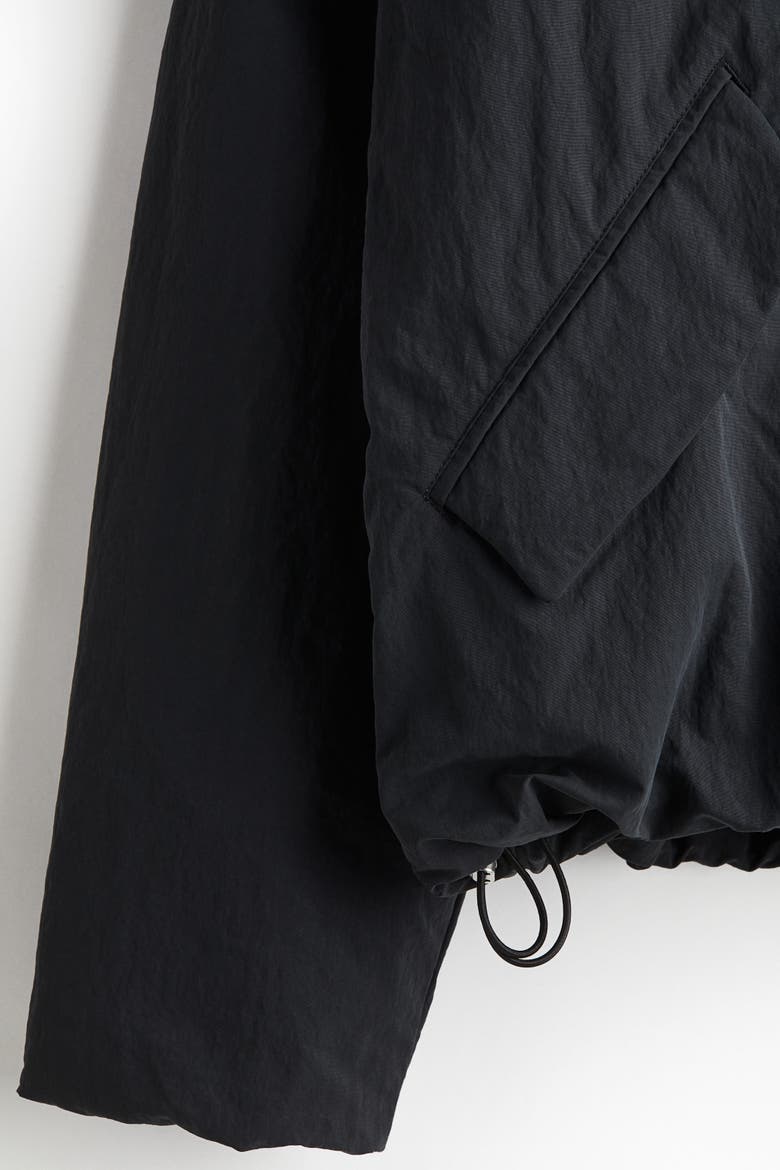 Loose Fit Nylon Bomber Jacket, Alternate, color, Black