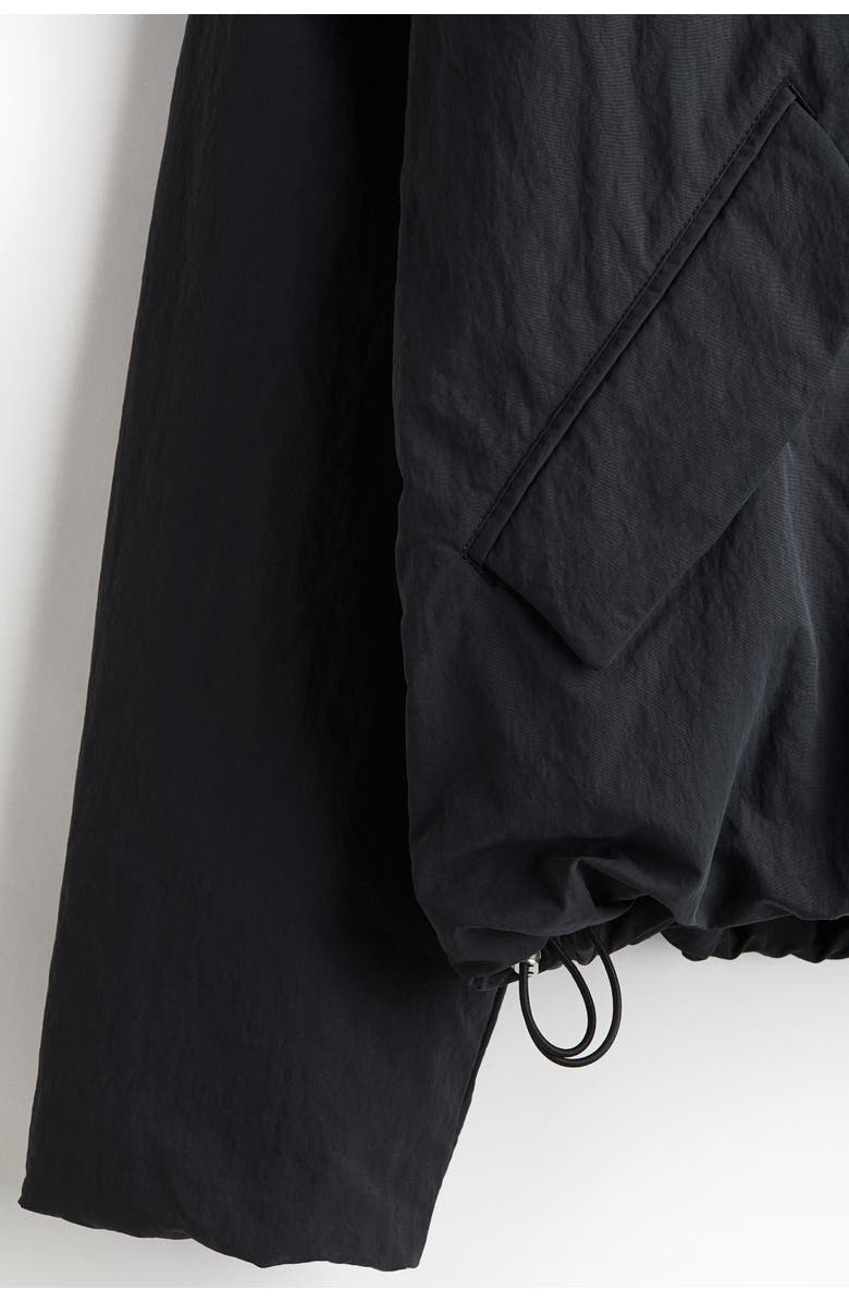 H&M Loose Fit Nylon Bomber Jacket, Alternate, color, Black