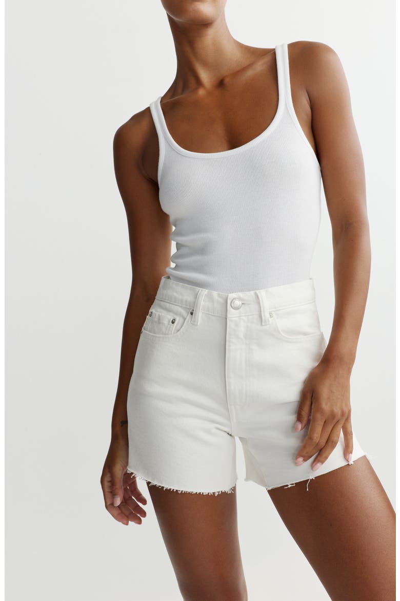 Zoie High Rise Raw Hem Relaxed Denim Shorts, Alternate, color, WHITE