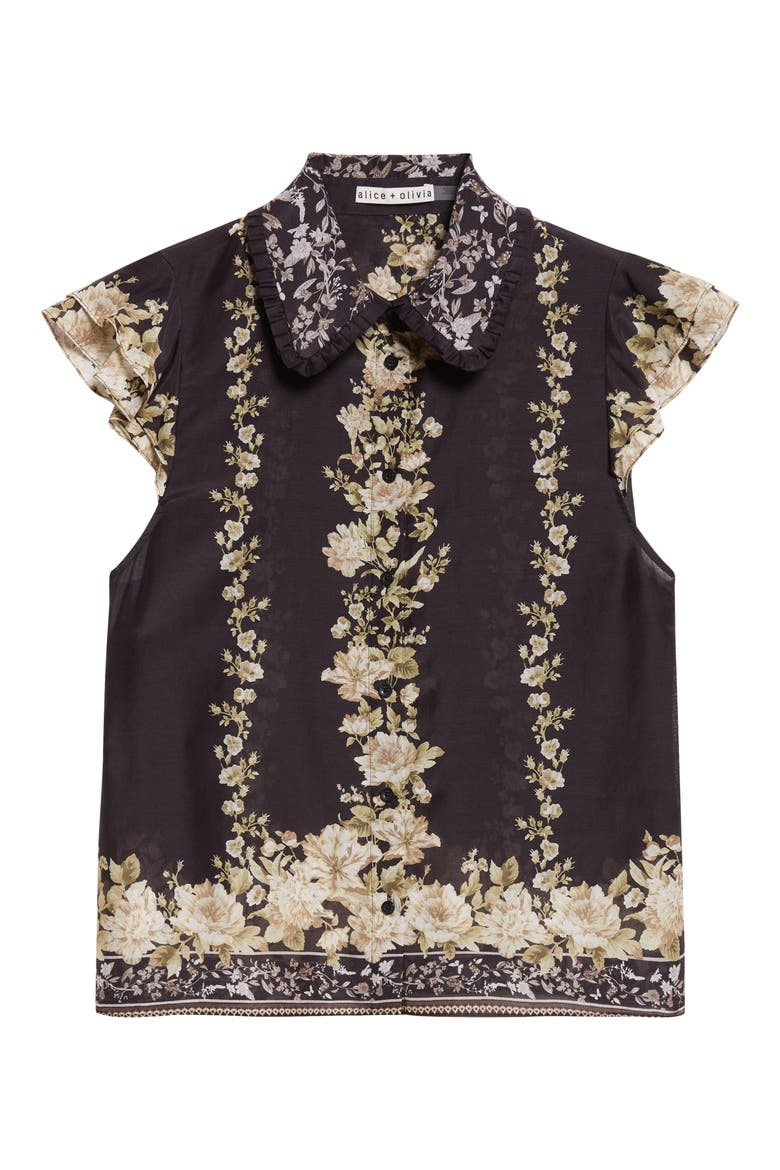 Martel Flutter Sleeve Cotton & Silk Button-Up Top, Alternate, color, FREE FALLING