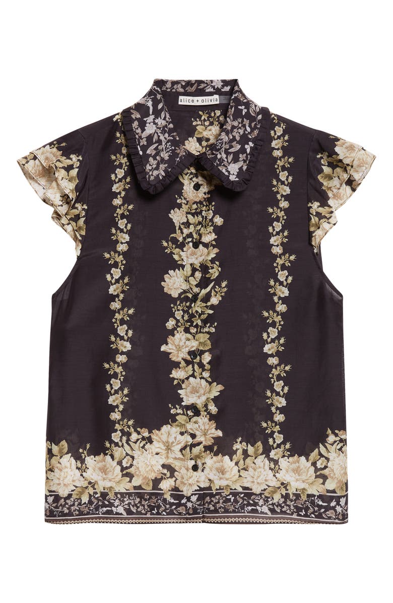 Alice + Olivia Martel Flutter Sleeve Cotton & Silk Button-Up Top, Alternate, color, Free Falling