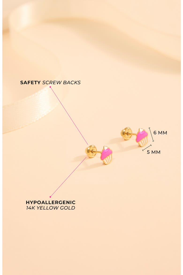 14k Frosted Cupcake Earrings, Alternate, color, Pink