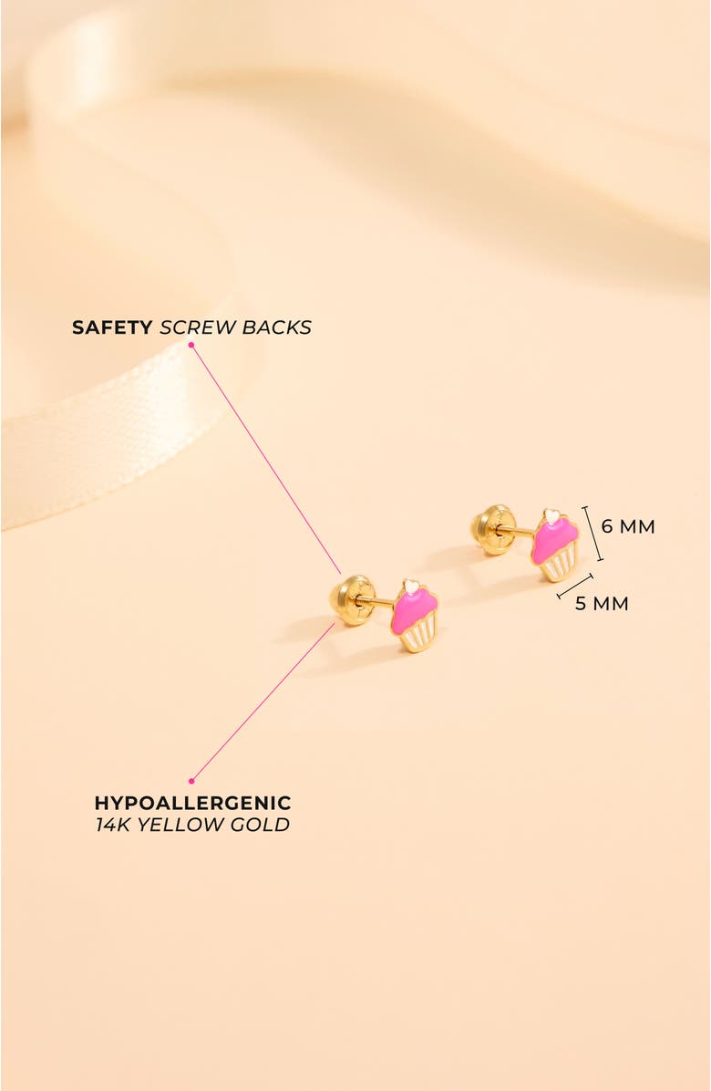 In Season Jewelry 14k Frosted Cupcake Earrings, Alternate, color, Pink