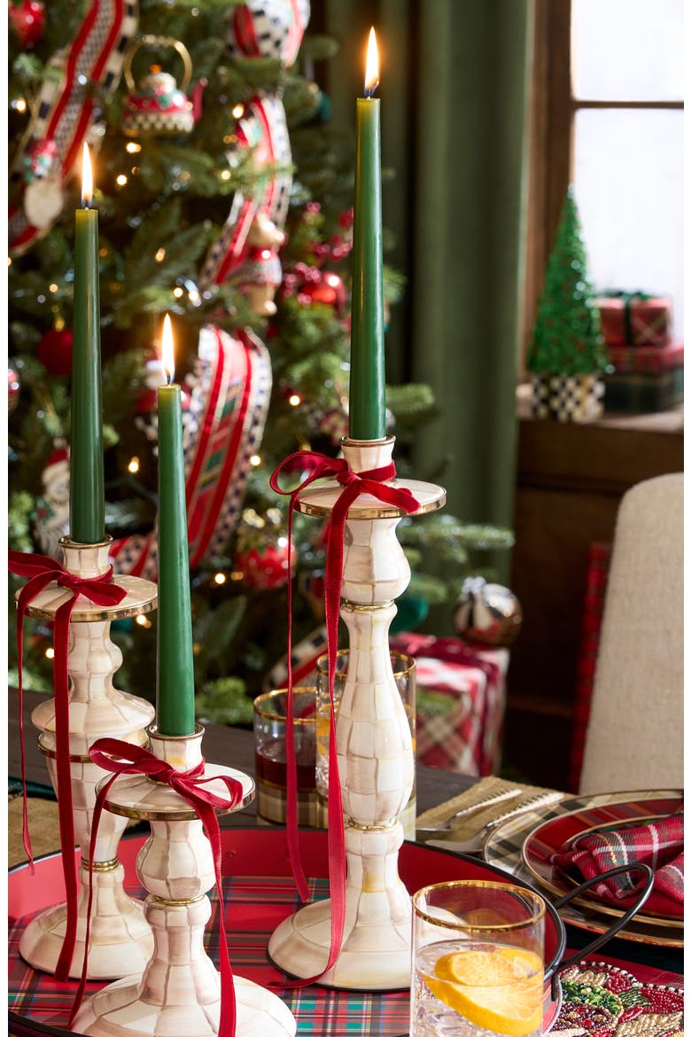Large Mocha Check Candlestick Holder, Alternate, color, MOCHA