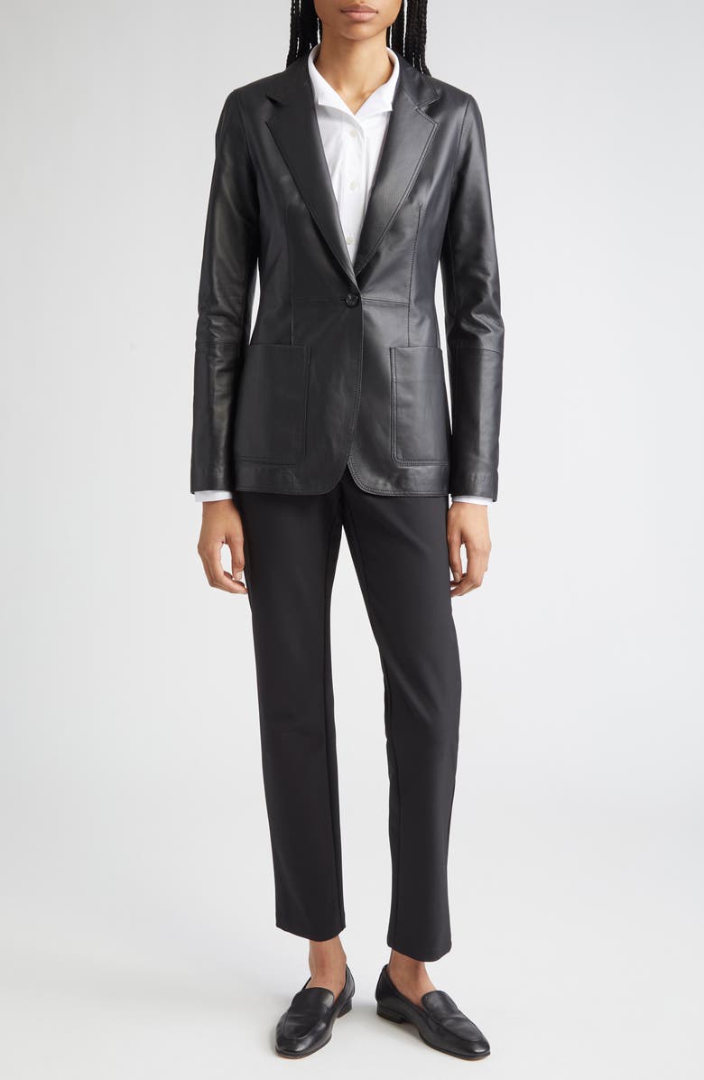 Lafayette 148 New York Patch Pocket Leather Blazer, Alternate, color,