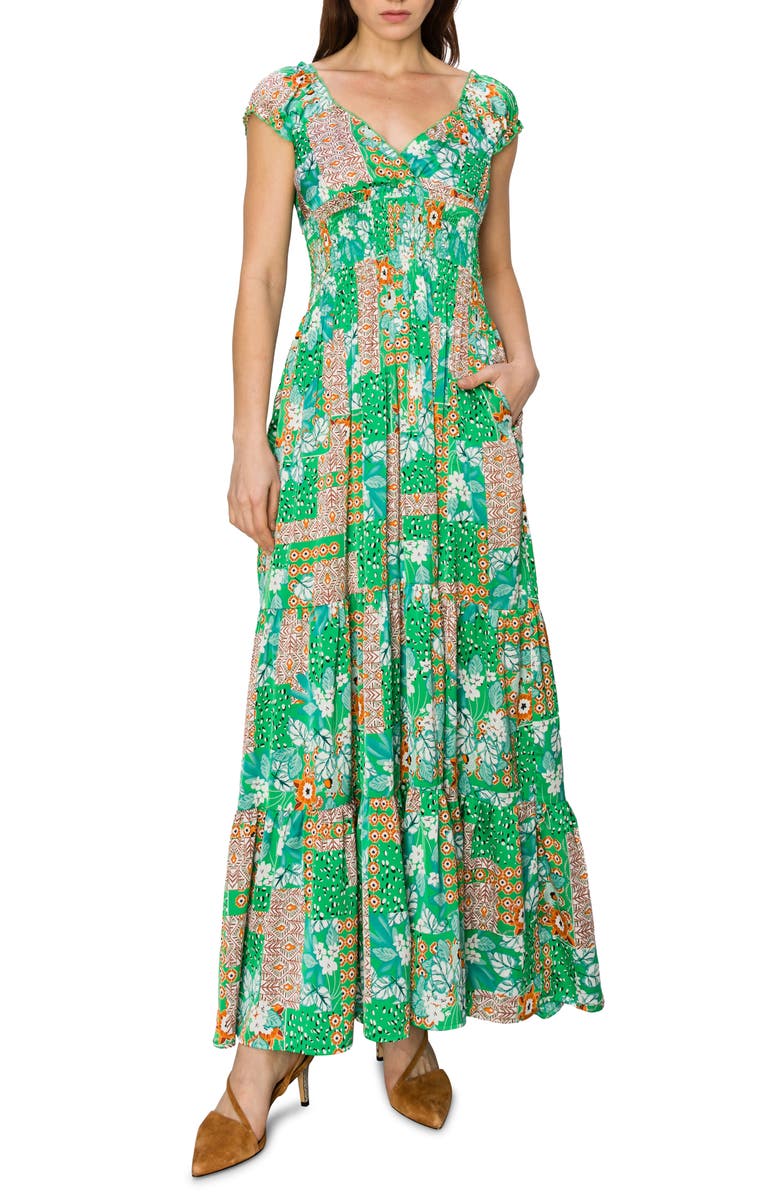 MELLODAY Floral Smocked Waist Maxi Dress, Main, color,