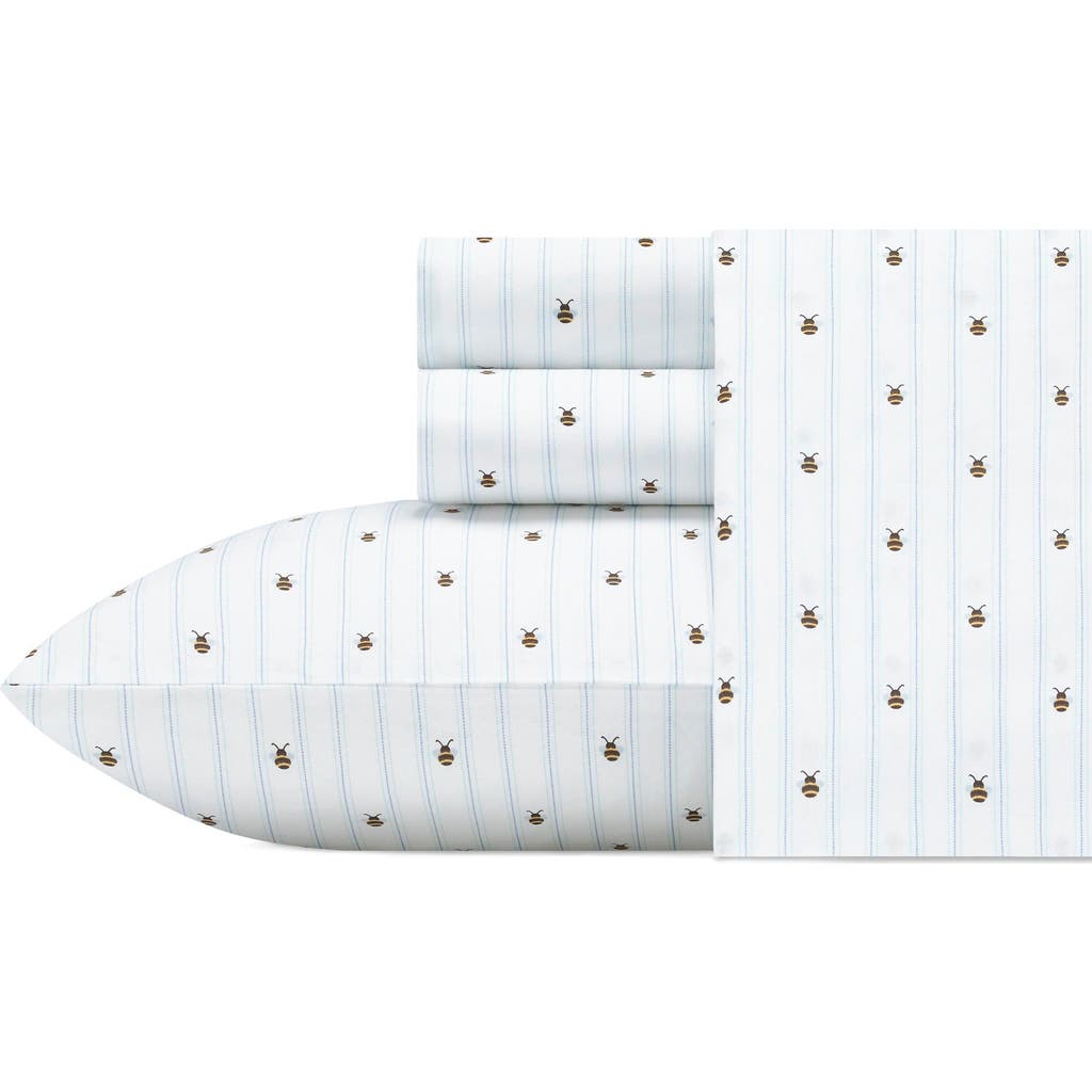 Poppy & Fritz Poppy And Fritz Bumble Bee Print 200 Thread Count Cotton Percale Sheet Set In White
