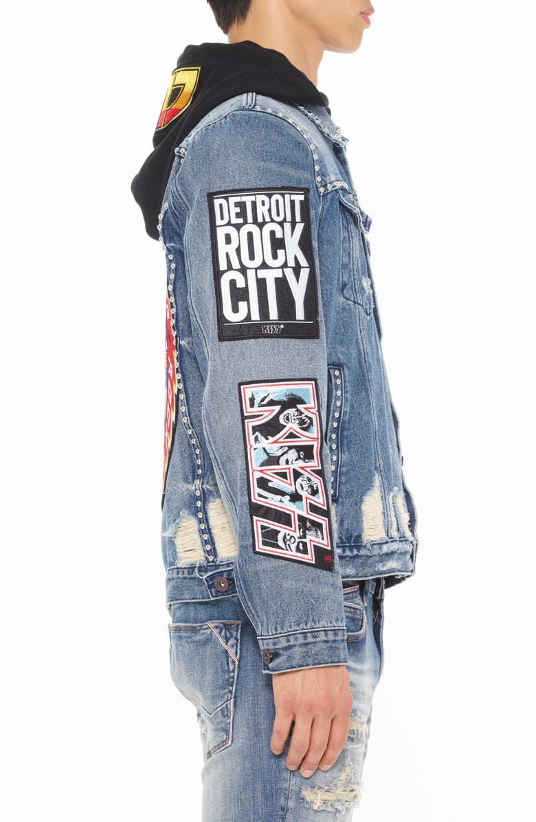 Cult of Individuality Type II Studded Distressed Denim Jacket, Alternate, color, Kiss