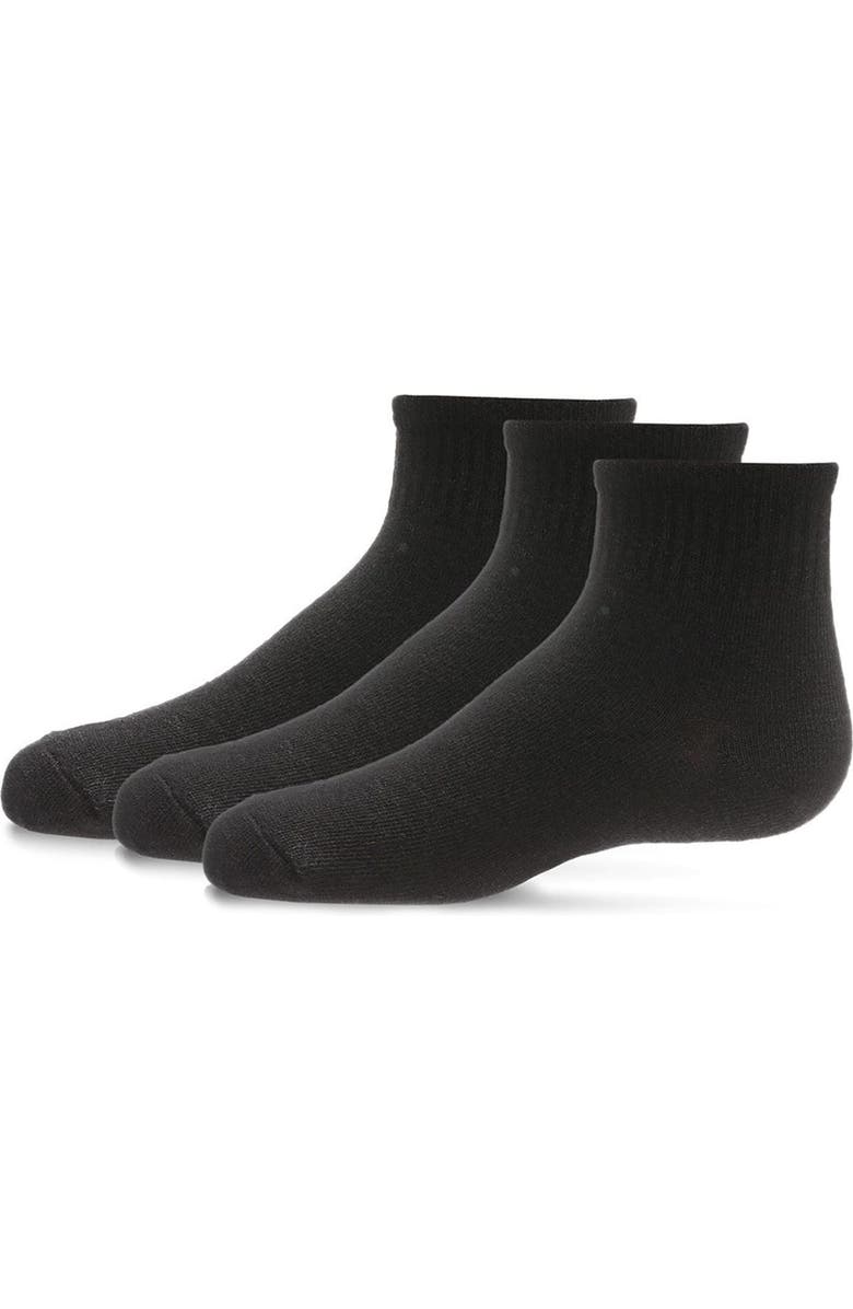MeMoi Kids' 3 Pair Pack Mid Cut Cotton Blend Socks, Alternate, color, Black