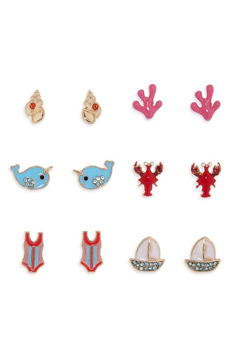 6-Pack Sea Life Assorted Stud Earrings