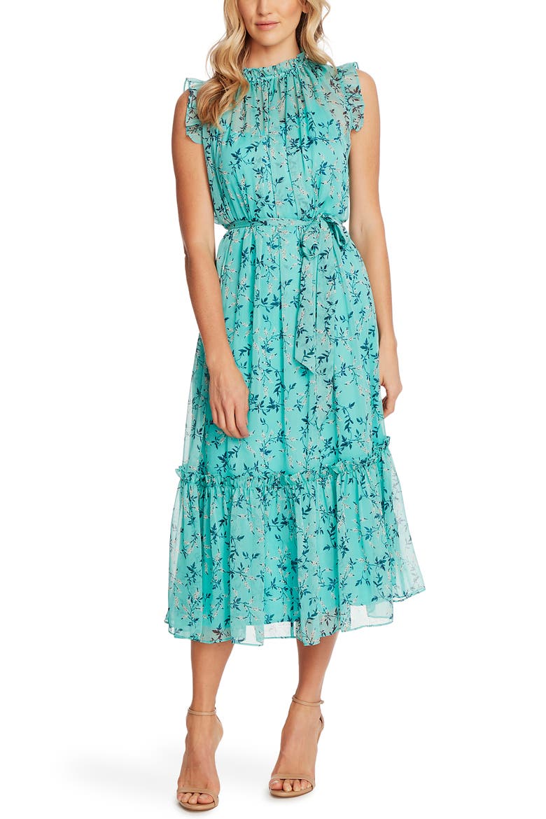 Wisteria Vines Sleeveless Dress, Main, color, TEAL POP
