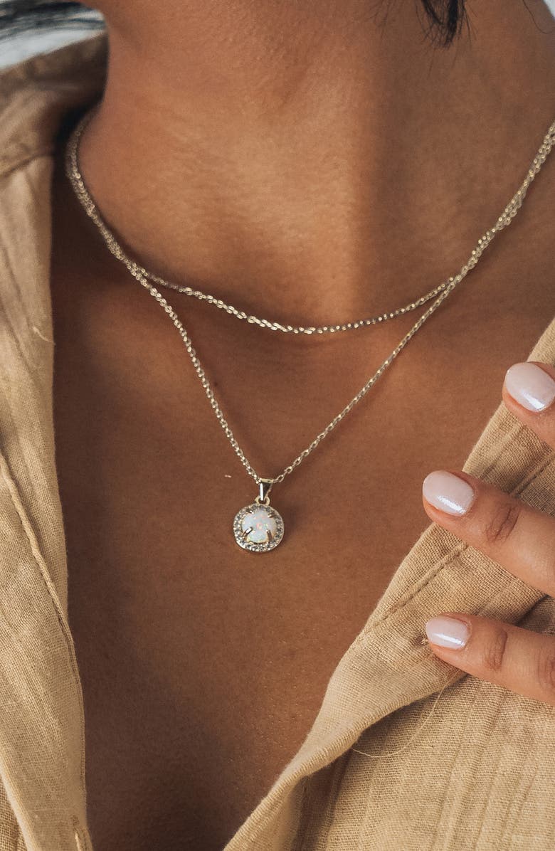 Sterling Forever Fabienne Cubic Zirconia & Opal Layered Pendant Necklace, Alternate, color, Silver