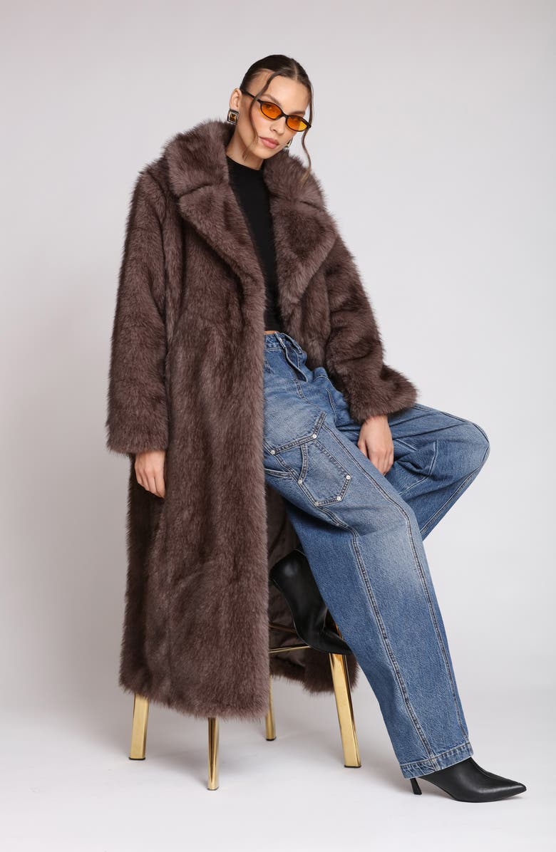 Avec Les Filles Faux Fur Longline Coat, Alternate, color, Espresso Mink